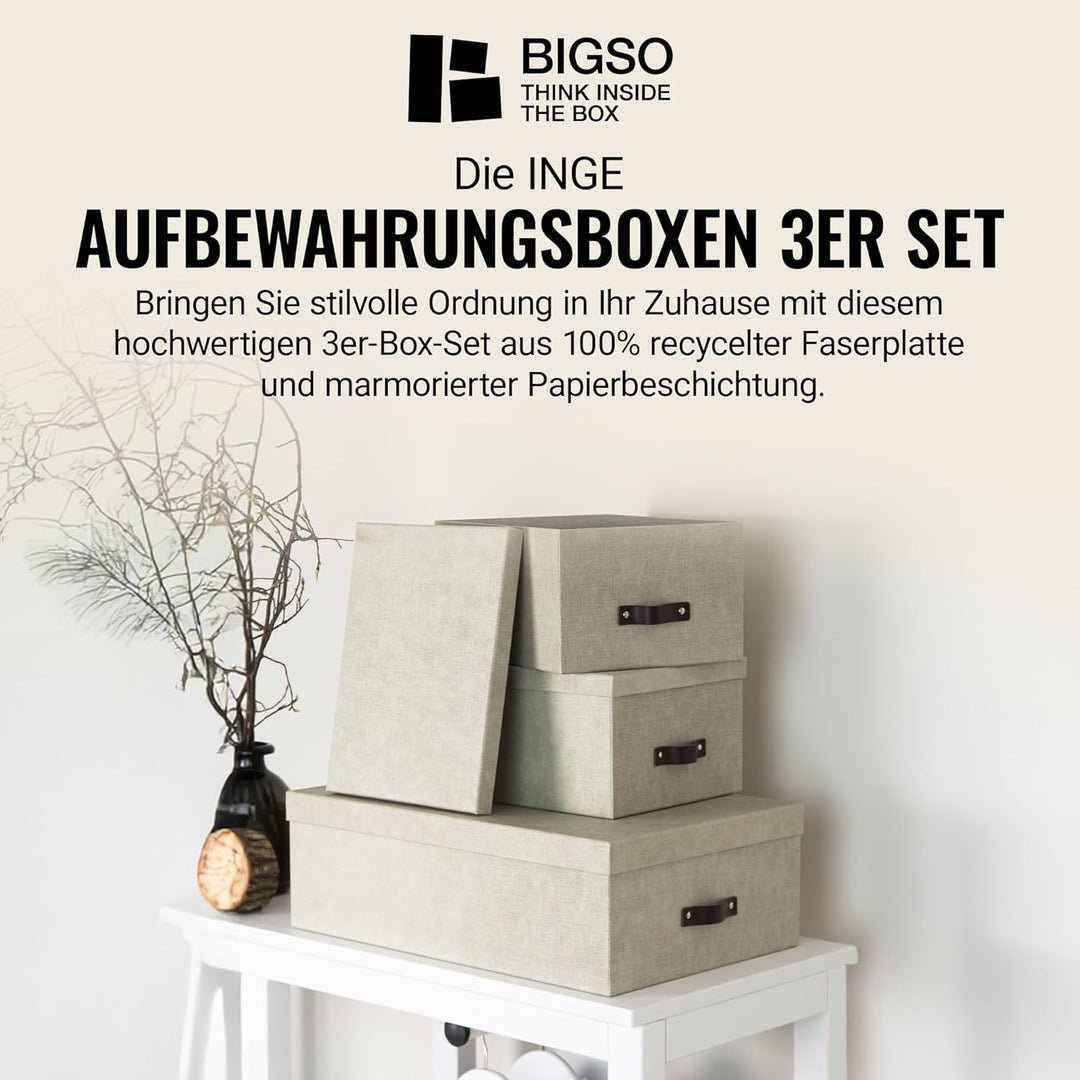 BIGSO BOX OF SWEDEN INGE 3er-Set Aufbewahrungsboxen für das Schlaf-, Kinder-, Arbeits- oder Badezimm