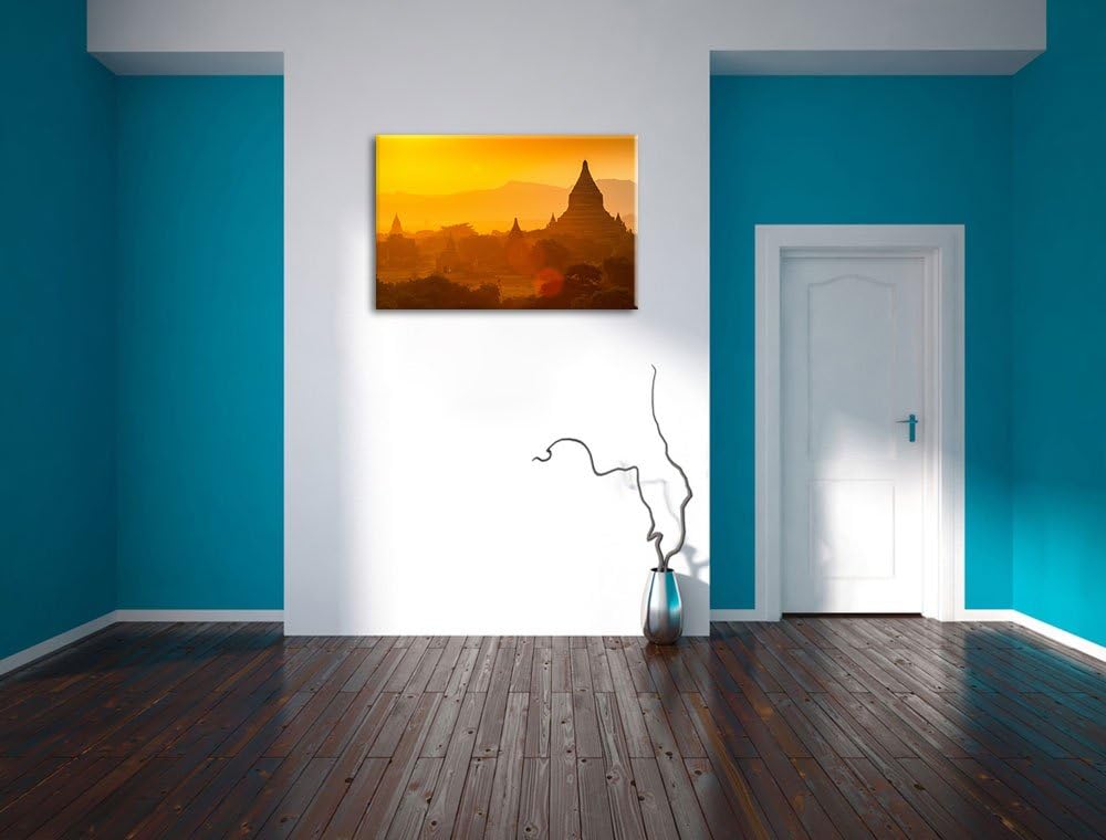 Buddha Tempel im Sonnenuntergang Format: 100x70 auf Leinwand, XXL riesige Bilder fertig gerahmt mit