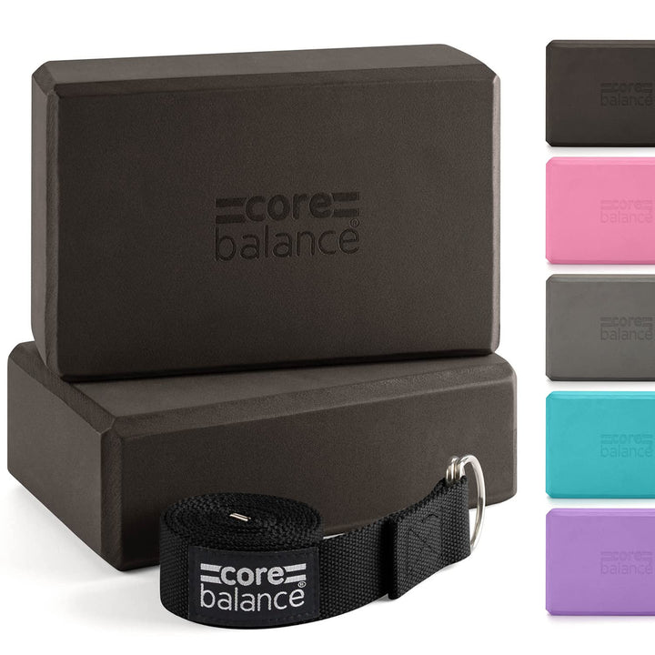 Core Balance Yoga Blocks im Doppelpack & GRATIS Yoga-Gurt, 2 STK. Eva Schaumstoff-Blöcke, robust & l