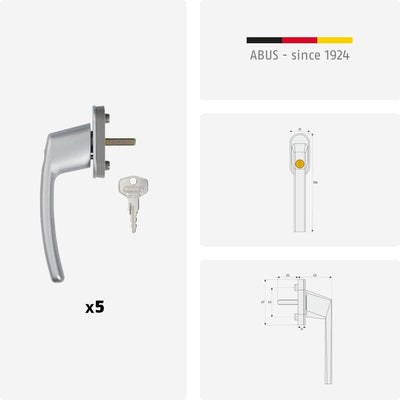 ABUS Abschliessbarer Fenstergriff FG200 AB208 - 5er Set - Fensterknauf mit Druckzylinder, gleichschl