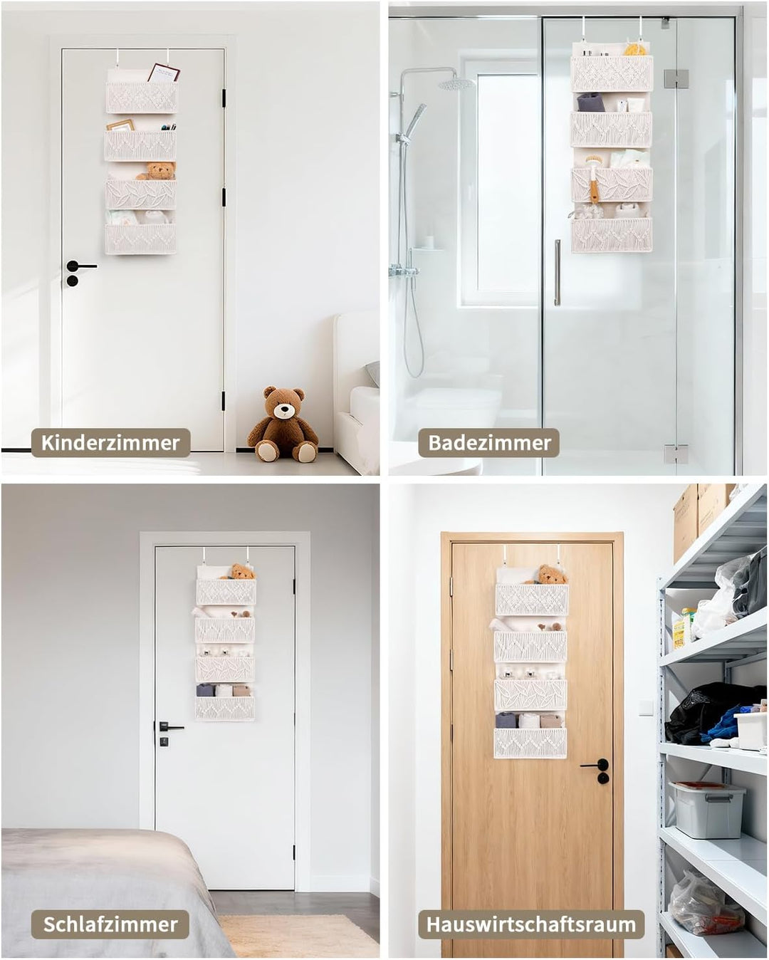 ANTIS'S HOME Hängeorganizer mit 4 Taschen – Handgewebter Boho Deko, Multifunktionales, platzsparende