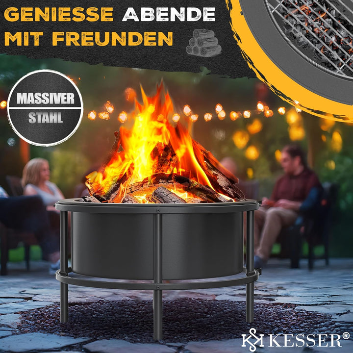 KESSER® Feuerschale mit Grillrost Ø65cm Feuerkorb 0,6mm Kaltveredelter Stahl | Mobile Feuertonne mit