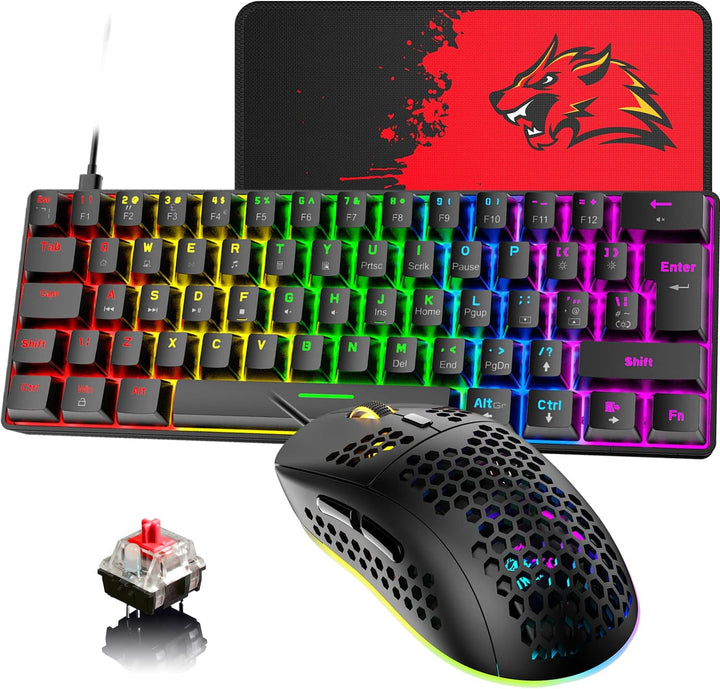 60% UK-Layout Kabelgebundene Gaming-Tastatur und -Maus 62Keys kompakte mechanische Tastatur, 19 Rege