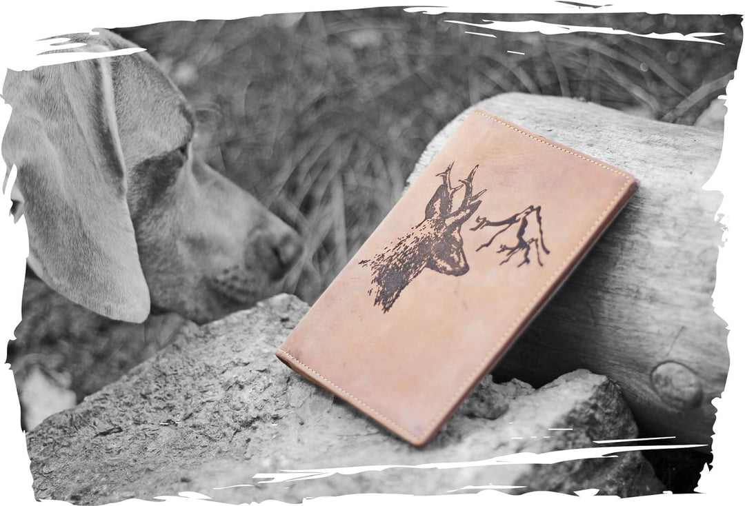 Greenburry Vintage Leder-Ausweismappe mit Jagd-Motiv - Jagdschein-Etui aus Leder - 16,5x12x1 cm