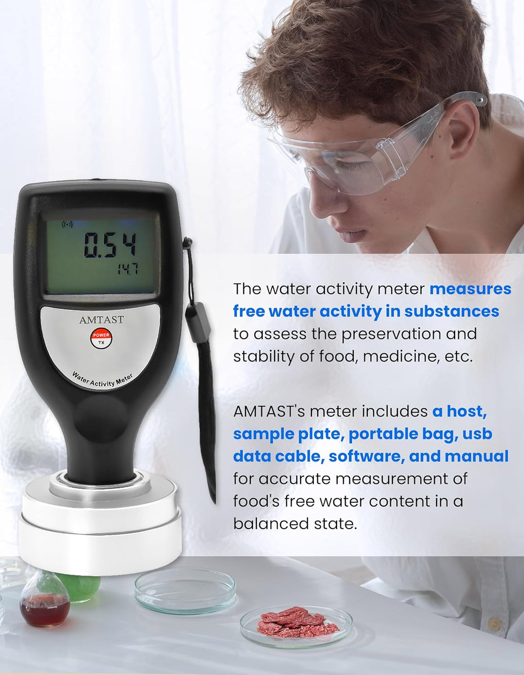 AMTAST Wasser-Aktivitäts-Messgerät Smart Food Wasser-Aktivitäts-Tester für Lebensmittel Jerky getroc