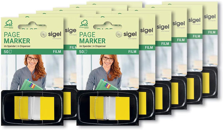 SIGEL HN490/12 Haftmarker im Spender, gelb, 12 Stück á 50 Streifen im Format 25 x 43 mm gelb 12 Stüc