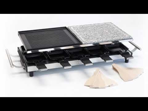 ProfiCook PC-RG 1144 Raclette/Tischgrill mit Naturgrillstein und Wendegussplatte, 10 Pfännchen, 10 H