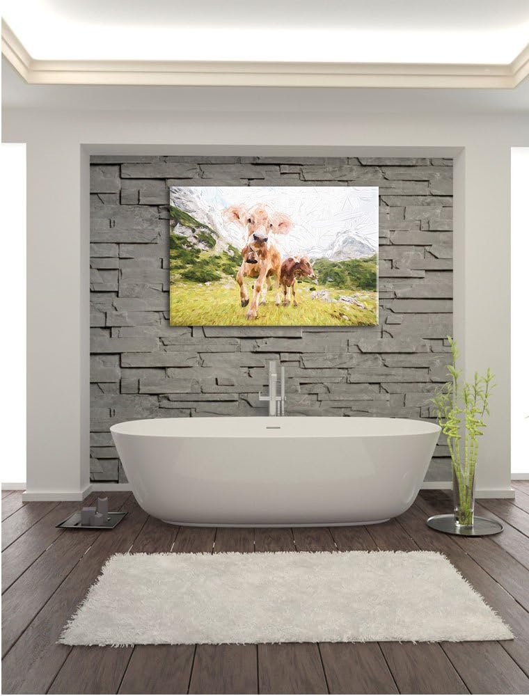 Pixxprint Almkuh auf der Weide Kunst als Leinwandbild/Grösse: 100x70 / Wandbild/Kunstdruck/fertig be