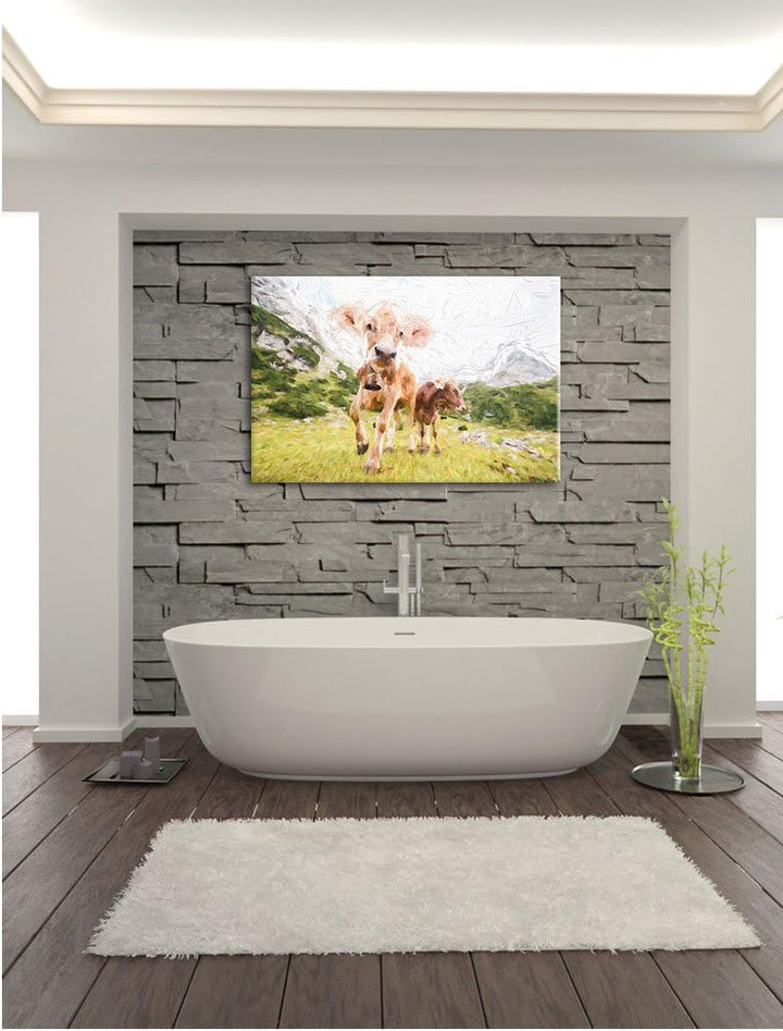 Pixxprint Almkuh auf der Weide Kunst als Leinwandbild/Grösse: 100x70 / Wandbild/Kunstdruck/fertig be