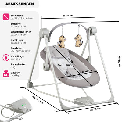 tectake® Babyschaukel, Baby Erstausstattung, Wippe elektrisch, Schaukel mit Spielbogen, Babyspielzeu