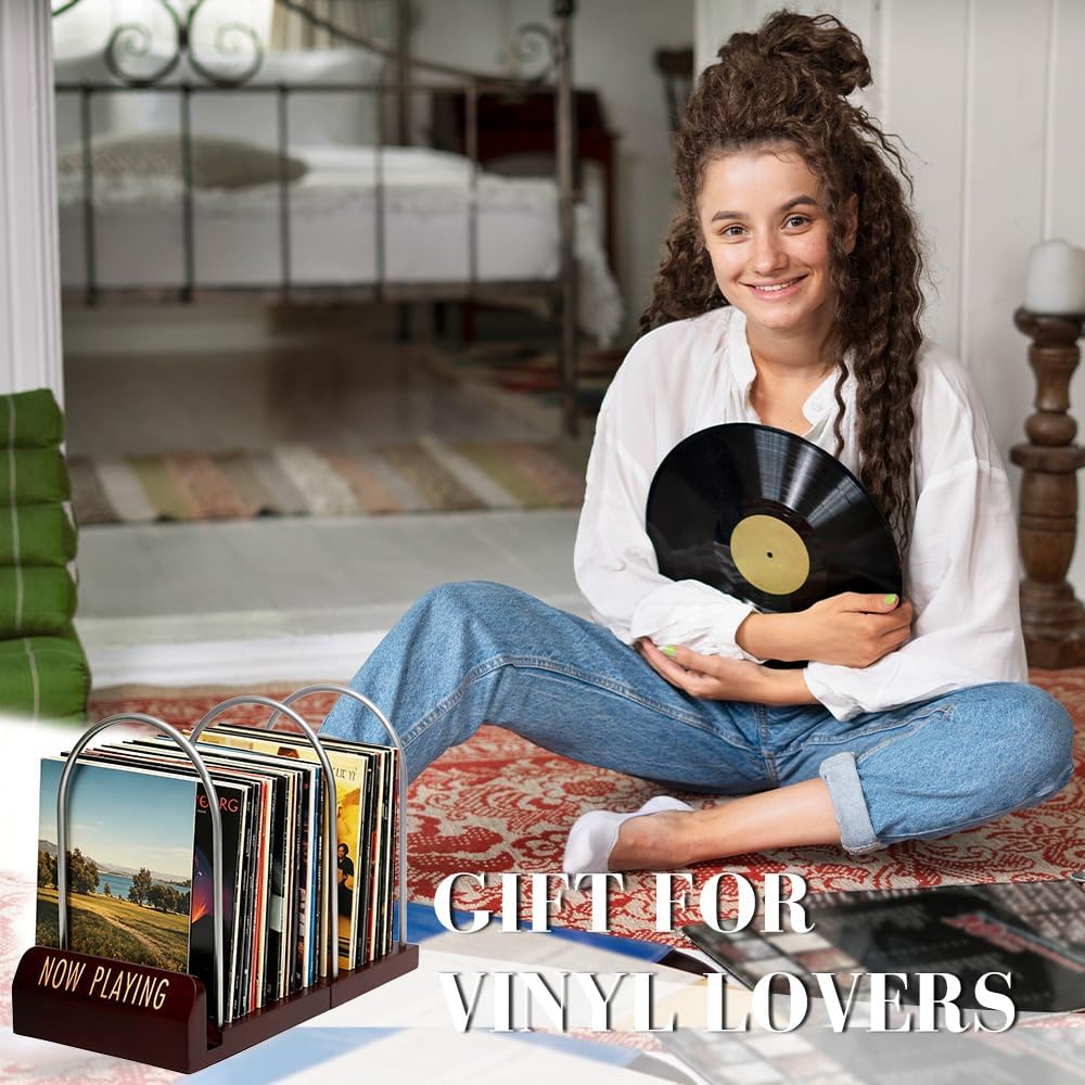 Now Playing Vinyl-Schallplattenständer für Alben,Organizer | Schallplattenständer aus Holz &amp; Metall,