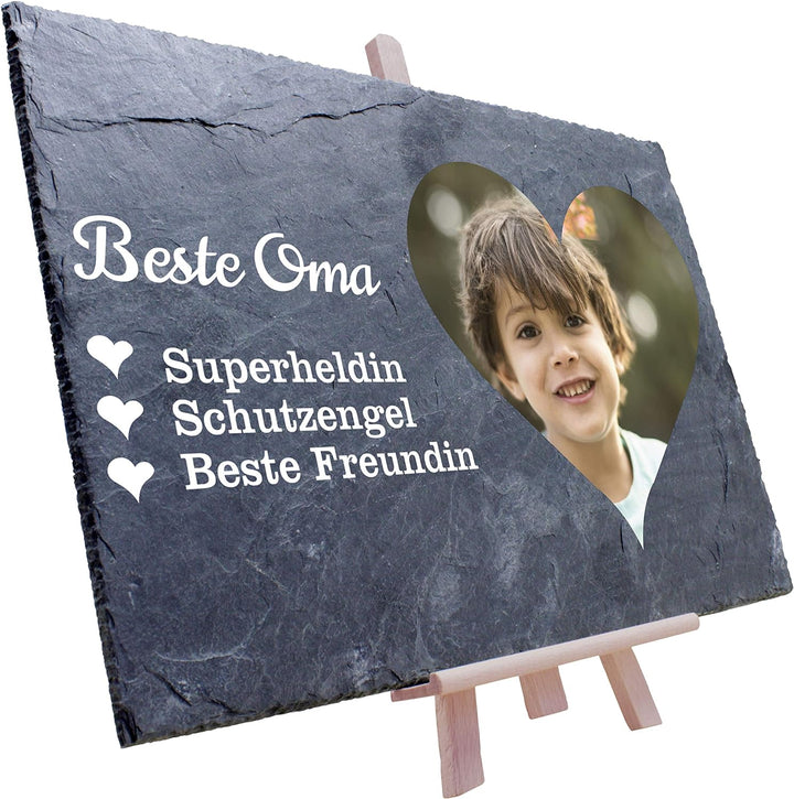 wandmotiv24 Schiefertafel mit Staffelei Personalisiert, Digitaldruck Farb-Foto im Herzformat, Text B