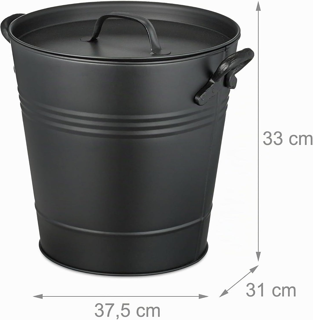 Relaxdays Ascheeimer mit Deckel, 19 Liter, runde Aschetonne mit Griffen, für Kohle &amp; Asche, Kamin, O