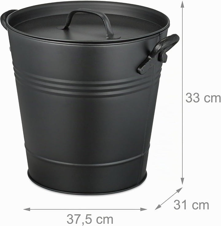Relaxdays Ascheeimer mit Deckel, 19 Liter, runde Aschetonne mit Griffen, für Kohle &amp; Asche, Kamin, O