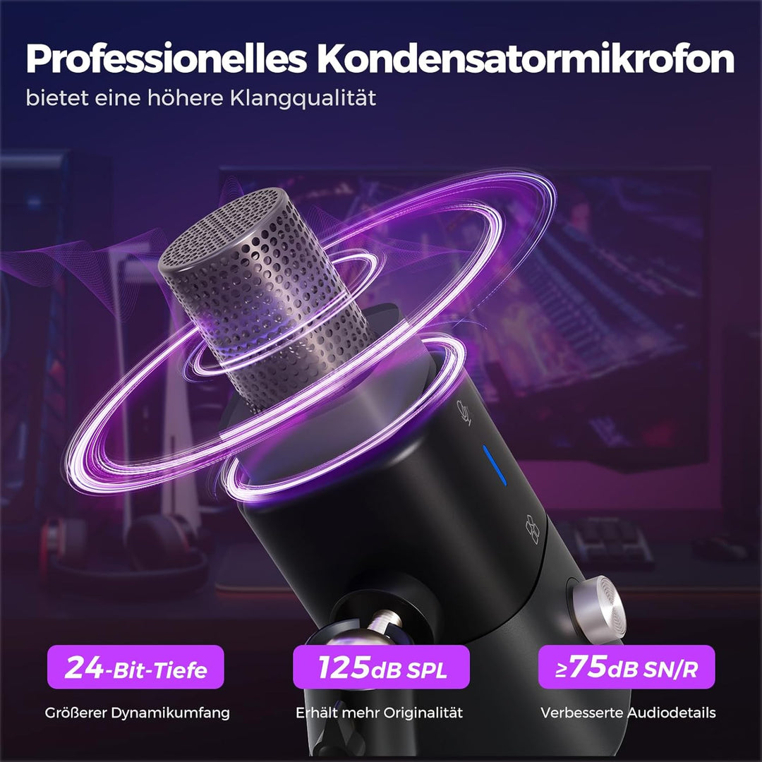 NearStream AM25X USB/XLR Kondensator Mikrofon mit ständer,Podcast Mikrofon Set, EIN-TIPP Stummschalt