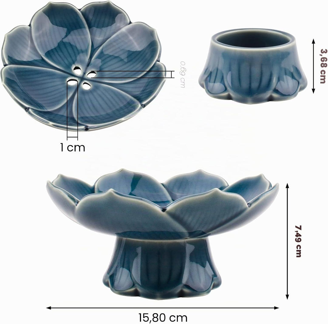 CRAFFANCY Blumenarrange-Zubehör, Cyan-Blaue Lotusblumenvase aus Keramik für Ikebana Blumenkunst Obst