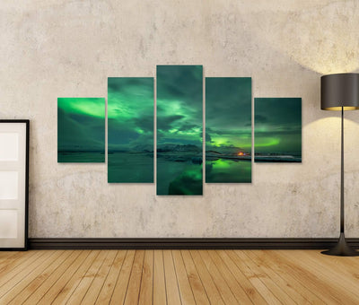 islandburner Bild auf Leinwand Aurora Borealis Über Der Lagune Jokulsarlon Island Bilder Wandbilder