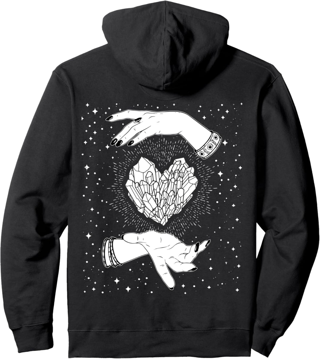 Retro Valentinstag Witchy Kristallherz Hexenhände Sternen Pullover Hoodie