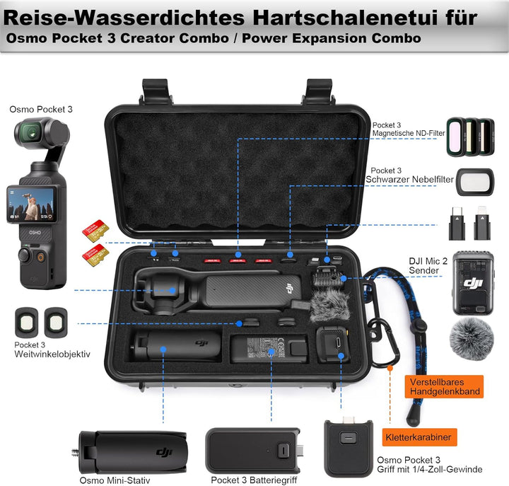 LEKUFEE Reise-Wasserdichter Hartschalenkoffer für DJI Osmo Pocket 3,Creator Combo,Power Expansion Co