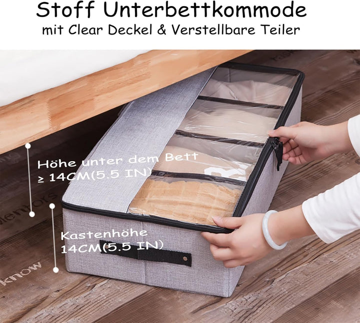 AARAINBOW Stoff Unterbettkommode mit Verstellbaren Zellen, Unterbett Schuhe Aufbewahrungsbox mit Dec