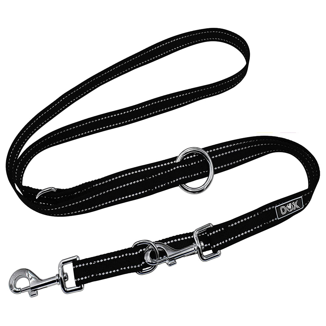 DDOXX Reflektierende Nylon Hundeleine - 2m, 3fach verstellbare Hundeleine für alle Hundegrössen - M
