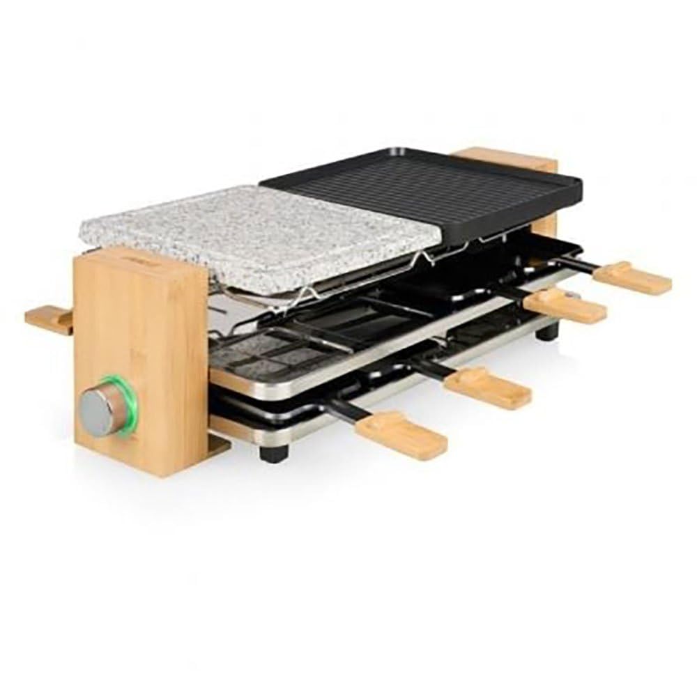 Princess Pure 8 Raclette Antihaftbeschichtung, 8 Pfännchen Schwarz, Stein, Bambus