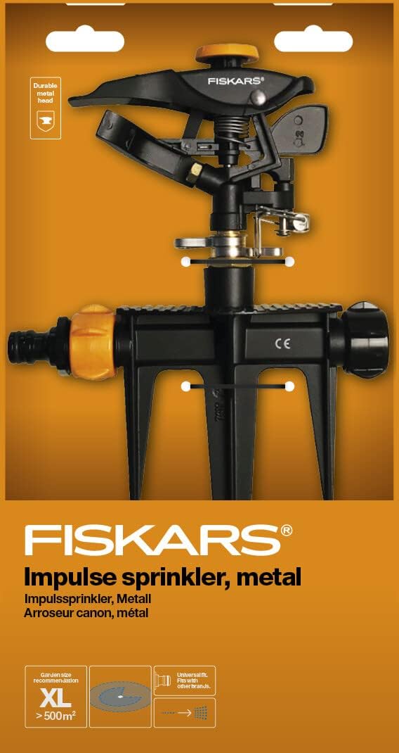 Fiskars Impuls-Sprinkler XL, Mit Abstandsregelung, Sprühbildkontrolle und Rotationskontrolle, Univer