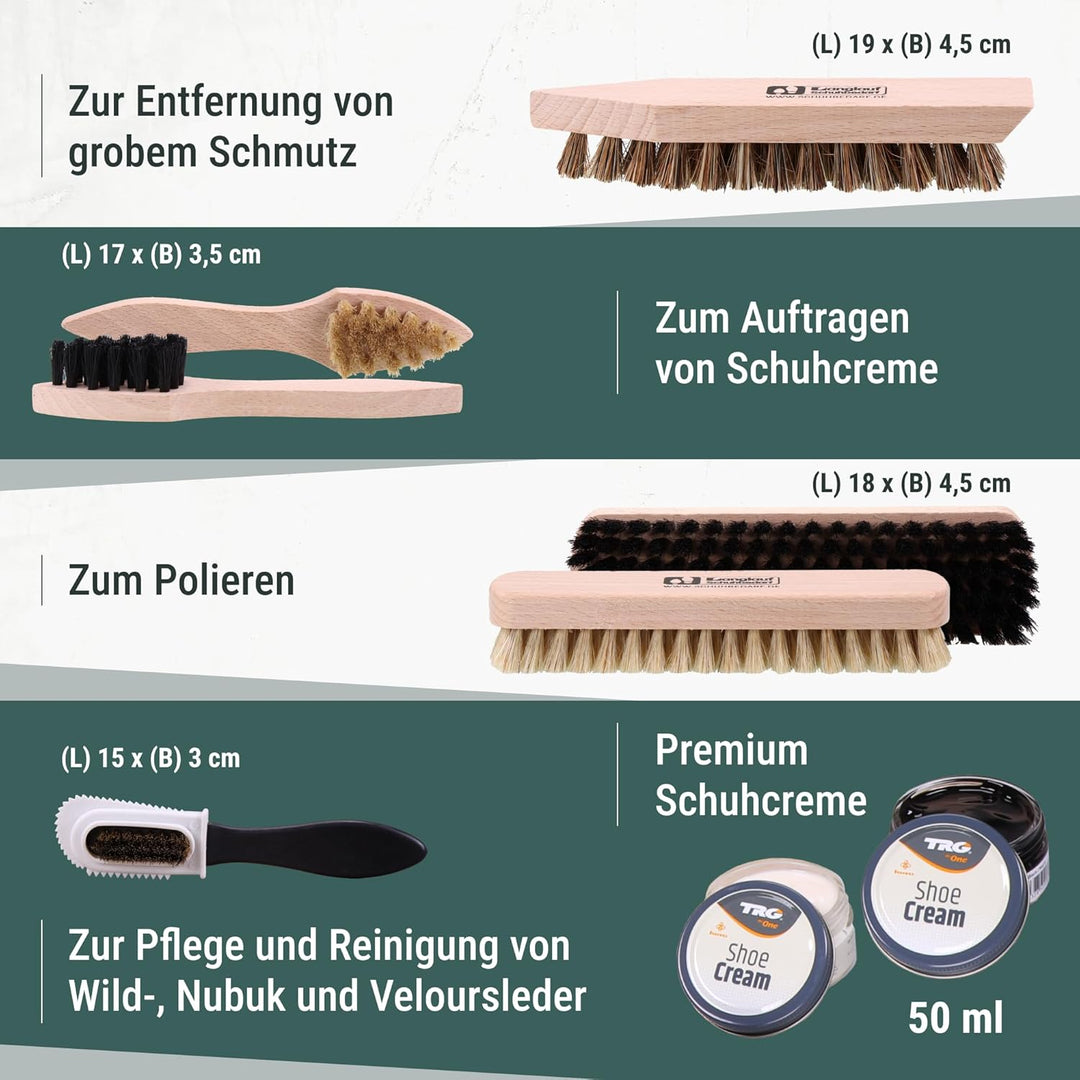 Langlauf Schuhbedarf Schuhputzset 9tlg Schuhputzkasten Verona I Schuhbürsten Set mit Box I Schuhcrem