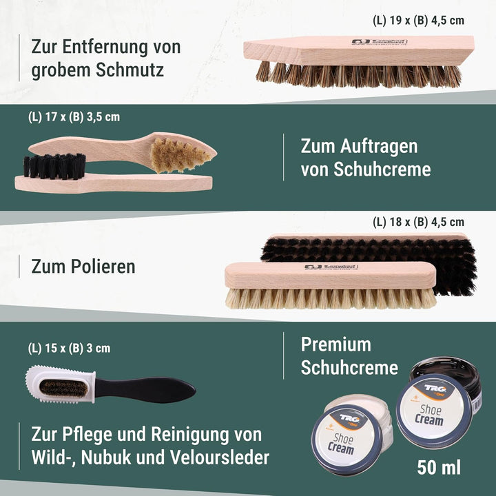 Langlauf Schuhbedarf Schuhputzset 9tlg Schuhputzkasten Verona I Schuhbürsten Set mit Box I Schuhcrem