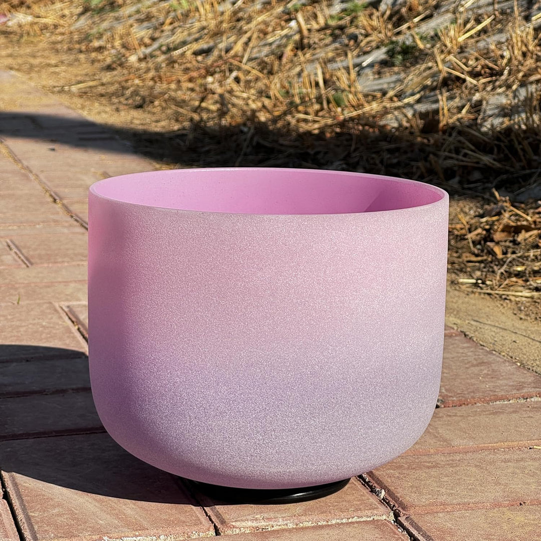 432hz Kristall Klangschale Pink-Purple Farbe F Note Heart Chakra Frosted Crystal Singing Bowl 8 Zoll