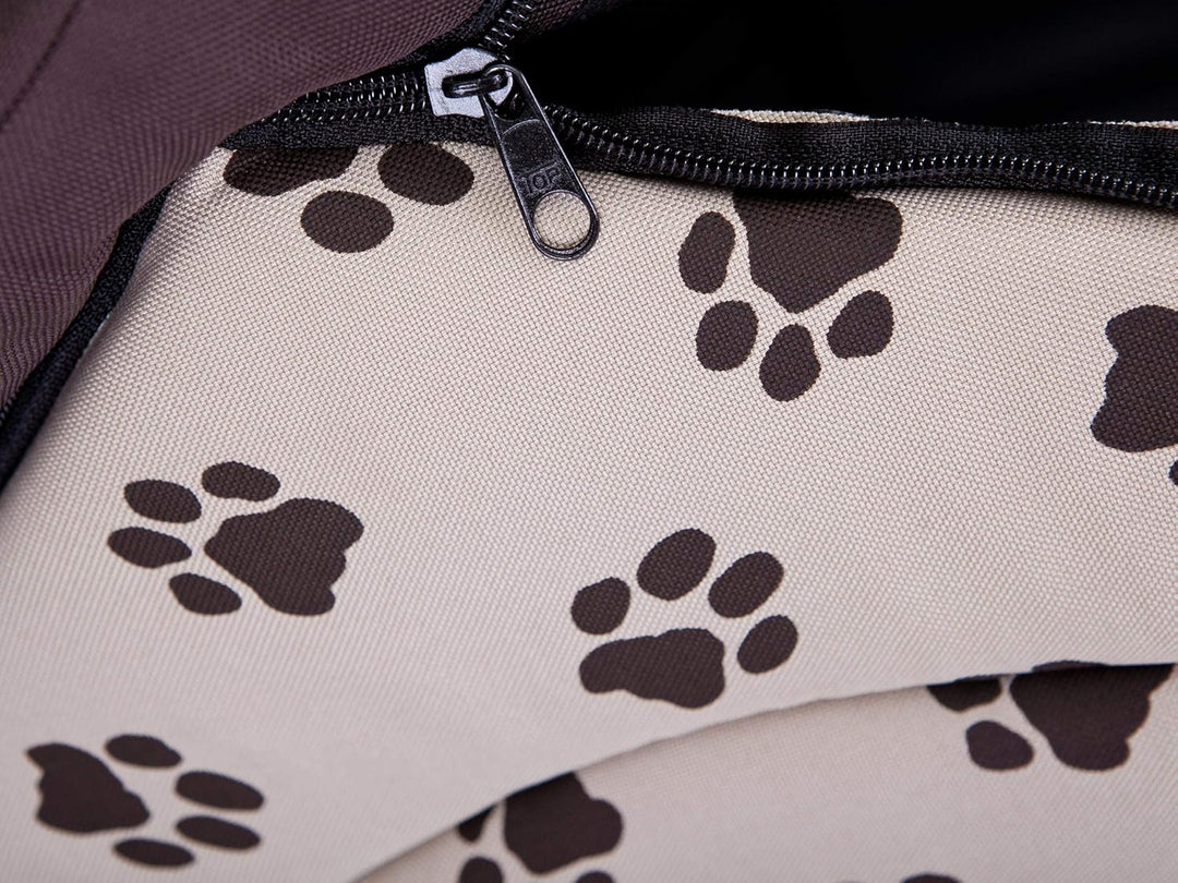 Hundehütte Hundehöhle Hundebett Hundehaus Katzenhöhle kleine S - 38x32 cm beige mit Pfoten S - 38x32