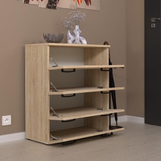 MRBLS_HOME Schuhschrank 71,2 x 82,9 x 35 cm (B/H/T) – Schmale Kommode mit 4 Klappen - Aufbewahrungsk