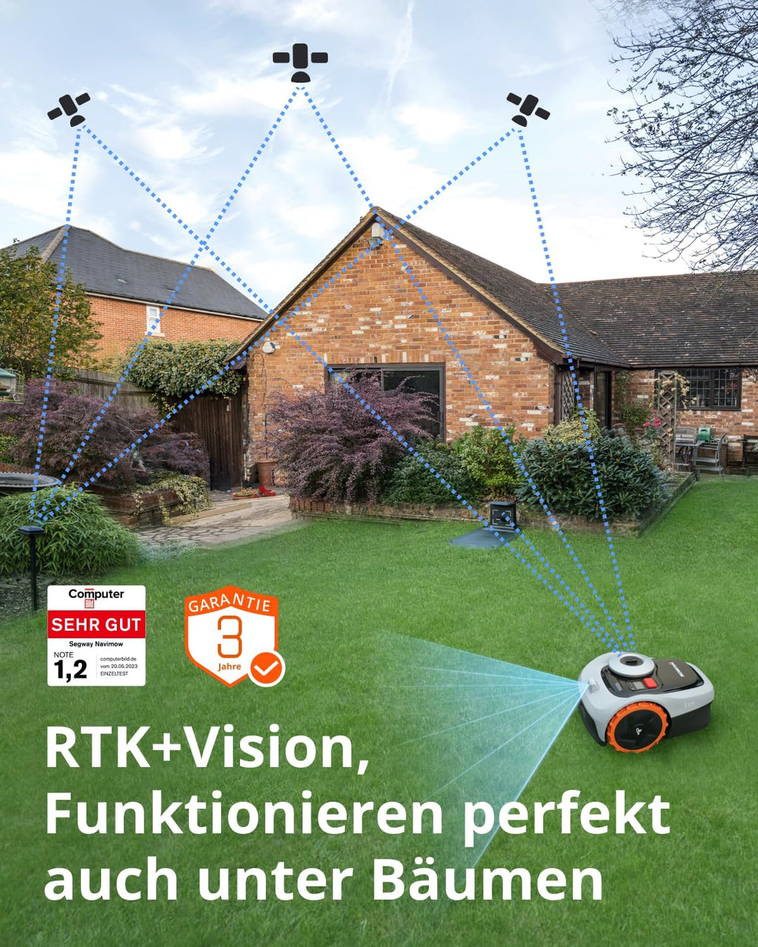 Navimow i105E Mähroboter ohne Begrenzungskabel 500 m², RTK+Vision Rasenmäher Roboter, KI Automatisch