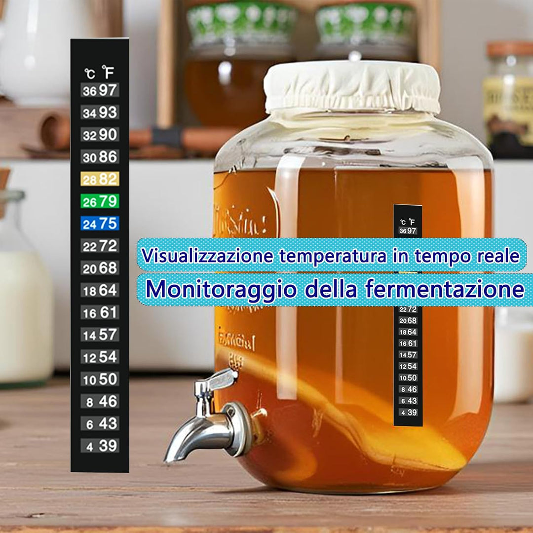 Kombucha Brauset mit 5,5L Glasfermenter & Hahn – Komplett-Set mit Edelstahl-Trichter, Tuch, Temperat