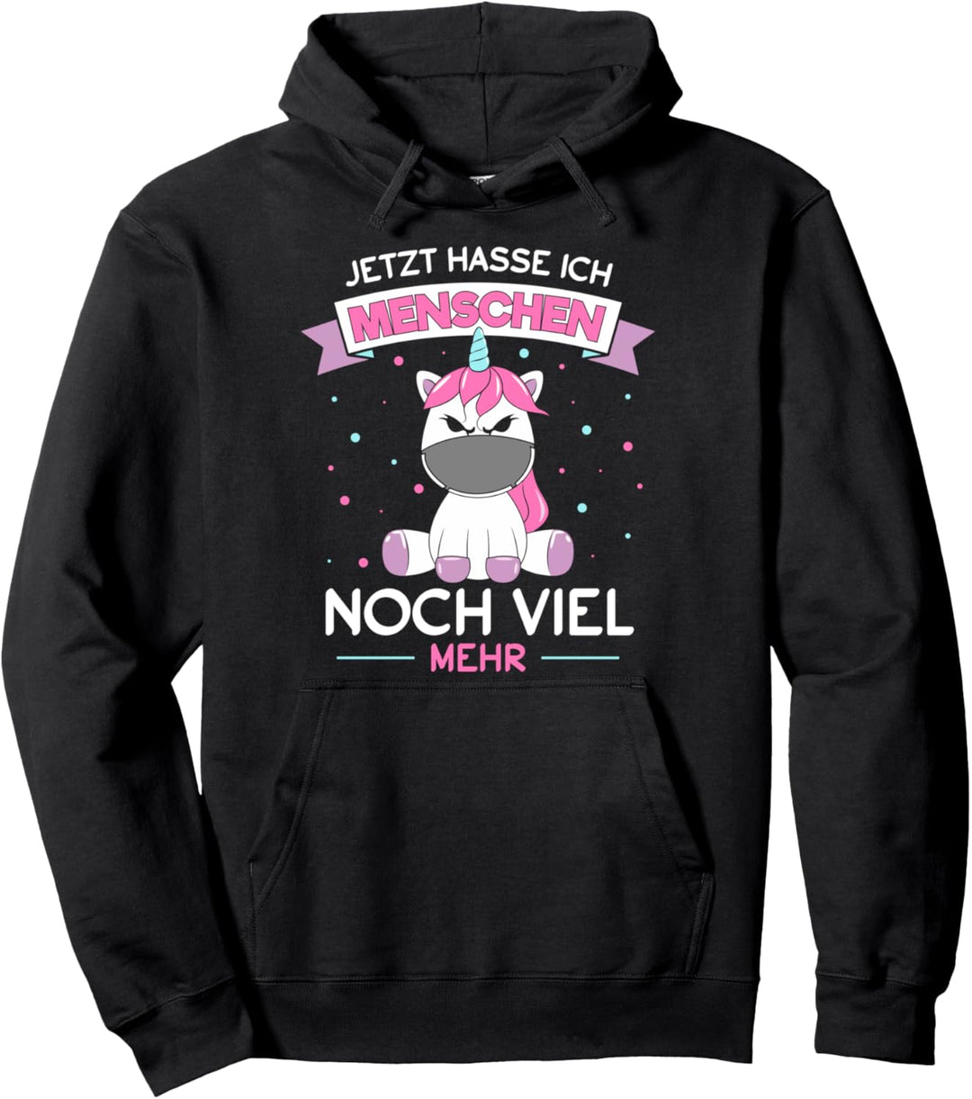 Einhorn mit Mundschutz Maske Atemschutz Ich hasse Menschen Pullover Hoodie