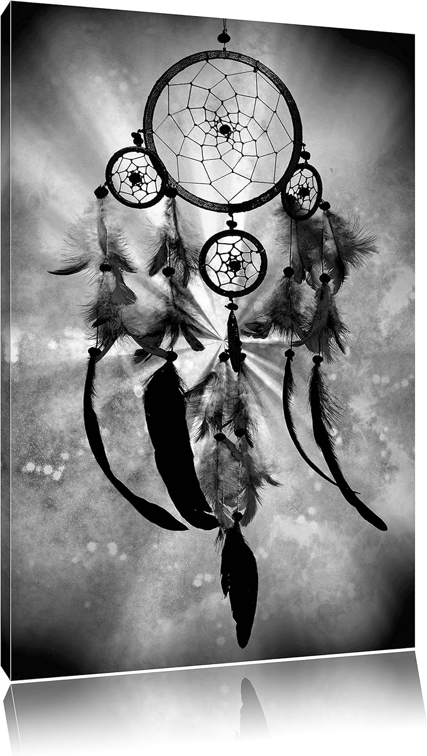 Pixxprint Indianischer Traumfänger Kunst B&W als Leinwandbild/Grösse: 100x70 / Wandbild/Kunstdruck/f
