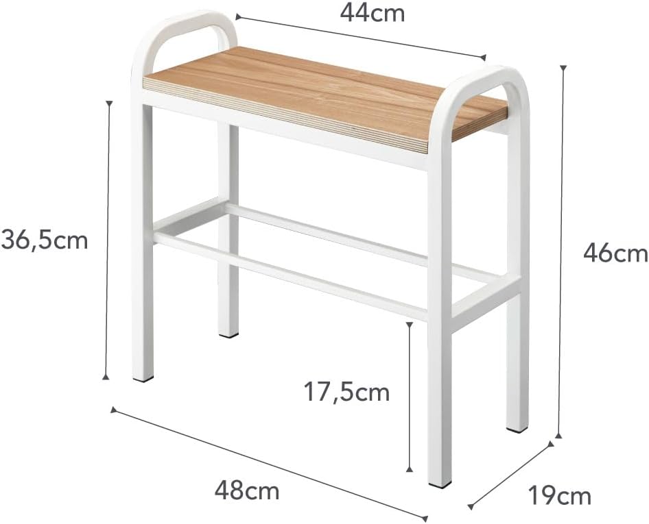 Yamazaki 4787 TOWER Schuhregal mit Holzablage, weiss, Stahl/Schichtholz, Minimalistisches Design, We