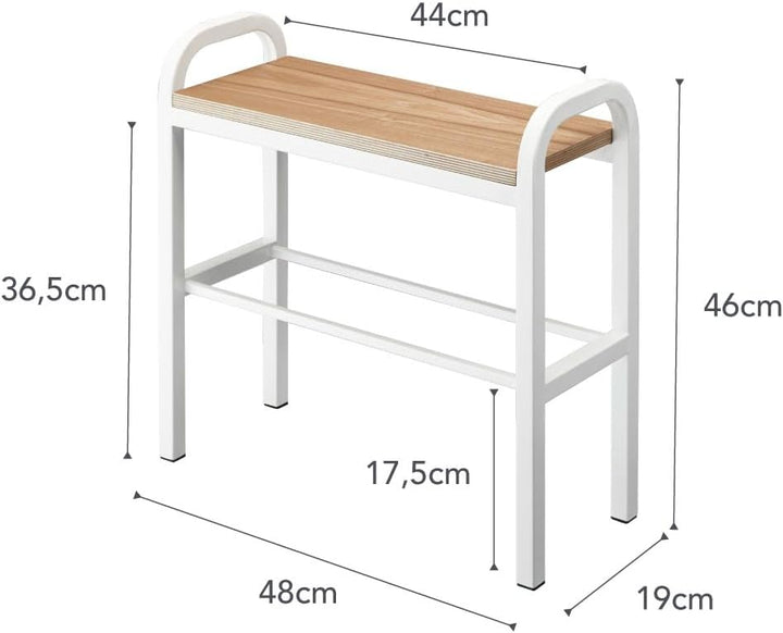 Yamazaki 4787 TOWER Schuhregal mit Holzablage, weiss, Stahl/Schichtholz, Minimalistisches Design, We