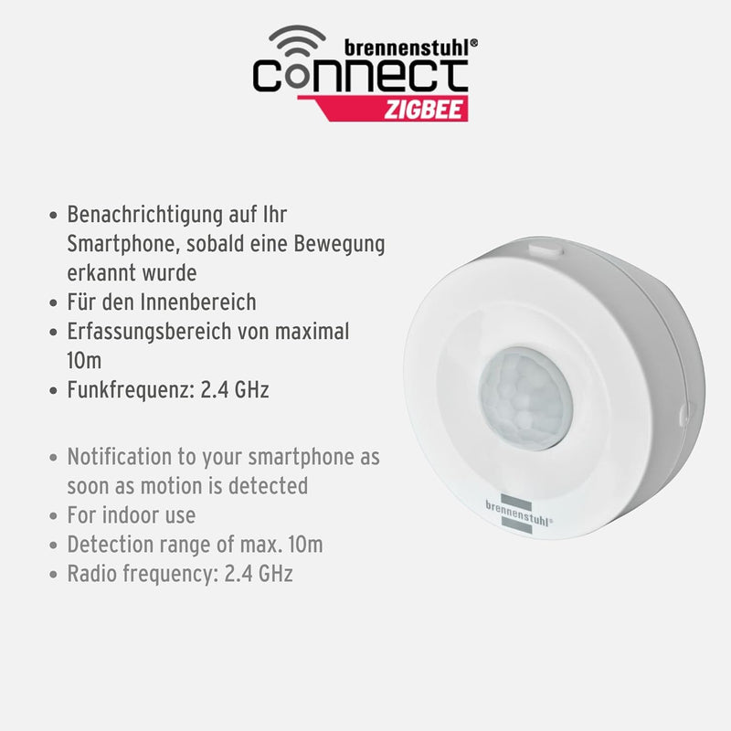 Brennenstuhl Connect Zigbee Bewegungsmelder BM CZ 01 (smarte Bewegungserkennung, Alarm- und Lichtfun