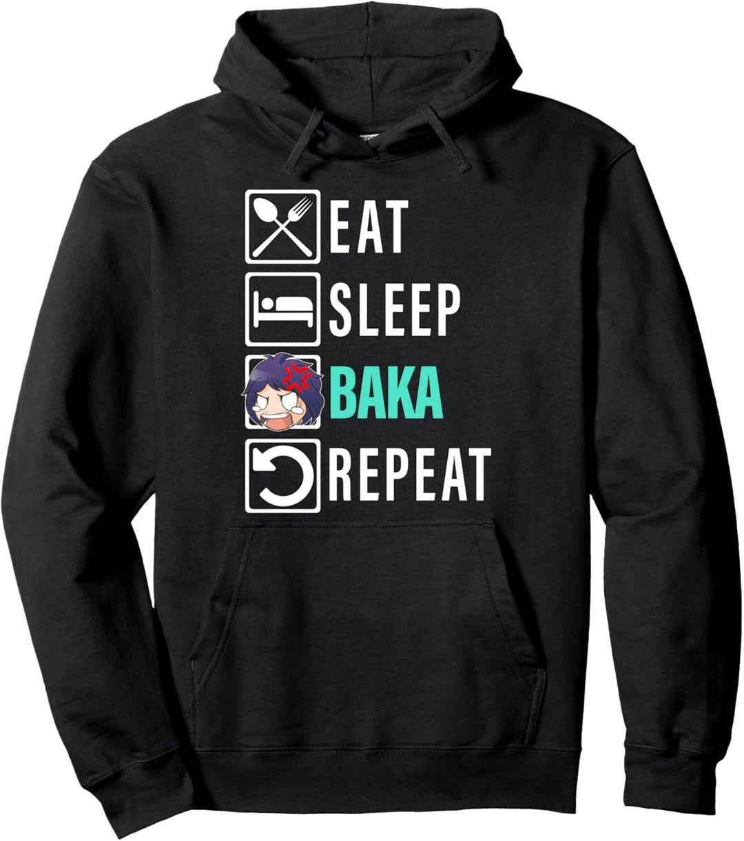 Eat Sleep Baka Repeat - Japanese Baka Anime Girl Meme Pullover Hoodie