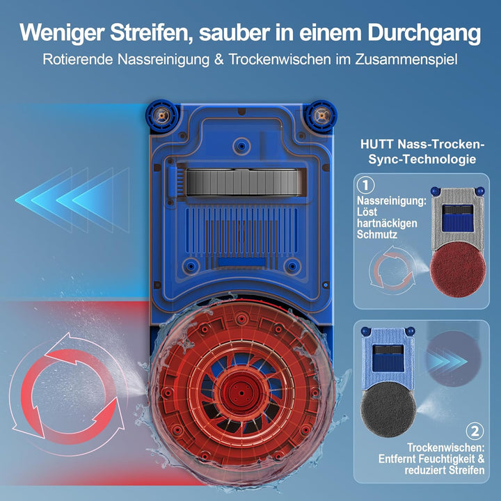 Hutt R10 Fensterputzroboter, Hybrid Nass-Trocken Reinigungssystem mit rotierender Nassreinigung & ra