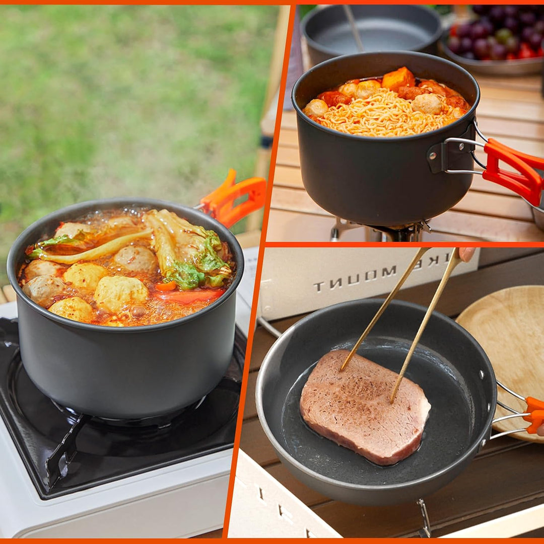 Gutsdoor Camping Geschirr Set 16 Teilig, Outdoor Kochgeschirr Set für 2-4 Personen, mit 2 Topfe, Koc