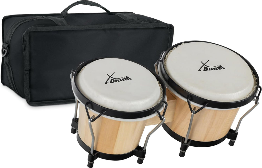 XDrum Bongos Club Set - 6" Macho und 7" Hembra - Naturfelle - professionelles Stimmsystem - Schwarz