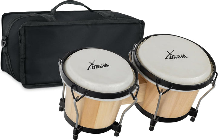 XDrum Bongos Club Set - 6" Macho und 7" Hembra - Naturfelle - professionelles Stimmsystem - Schwarz