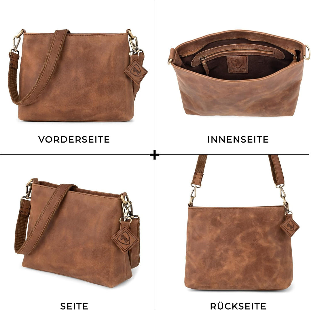 Berliner Bags Vintage Umhängetasche Marbella M, Grosse Schultertasche Crossbody Bag aus Leder, Handt