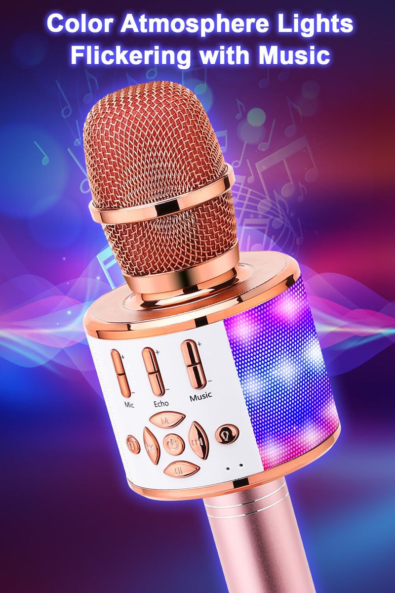 BONAOK Karaoke Mikrofon Bluetooth, 4 in 1 Drahtlos Karaoke Mikrofone,Tragbare LED Kinder Karaoke Mik