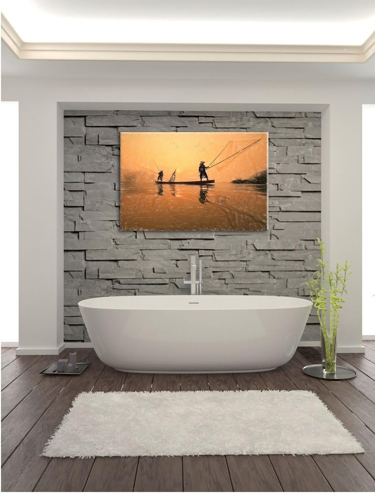 Pixxprint Fisher beim Angeln im Mekong-Fluss in Thailand Kunst Buntstift Effekt, Format: 100x70 auf