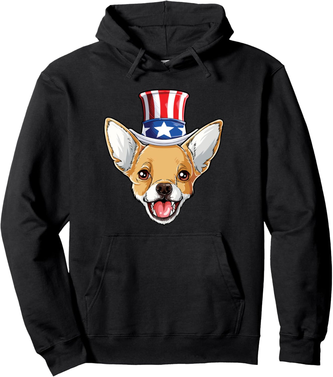 Chihuahua 4th of July Uncle Sam Men Women American Flag Hat Pullover Hoodie