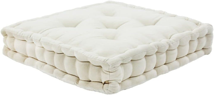 Thedecofactory Arthur Sitzsack Boxspringbett, Velours, Baumwolle, Ecru, 40 x 40 x 8 cm