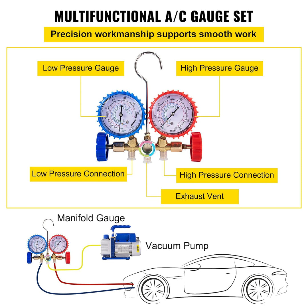 Olibelle Vakuumpumpe 4CFM,Vakuumgeräte Manifold Gauge Set für HVAC/Auto AC Kältemittelaufladung, Gee